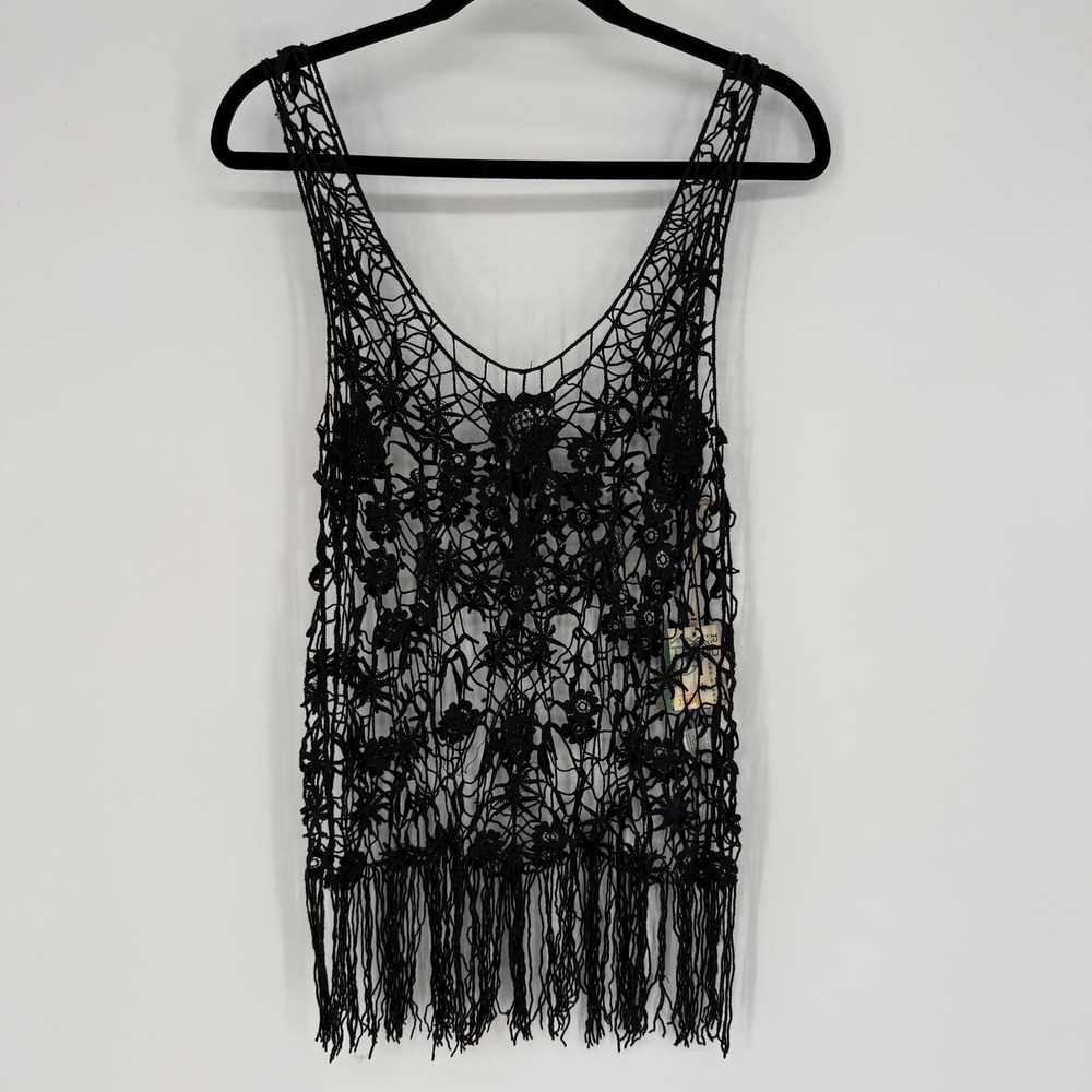 ROPER BLACK CROCHET FRINGE TANK TOP SMALL NWT WESTERN BOHO COUNTRY GIRL